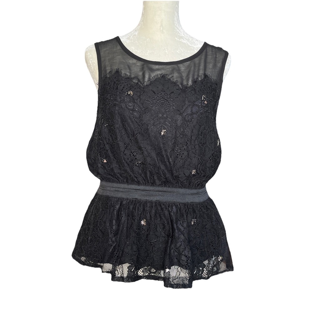 Meadow Rue Anthropologie black lace sleeveless blouse size M